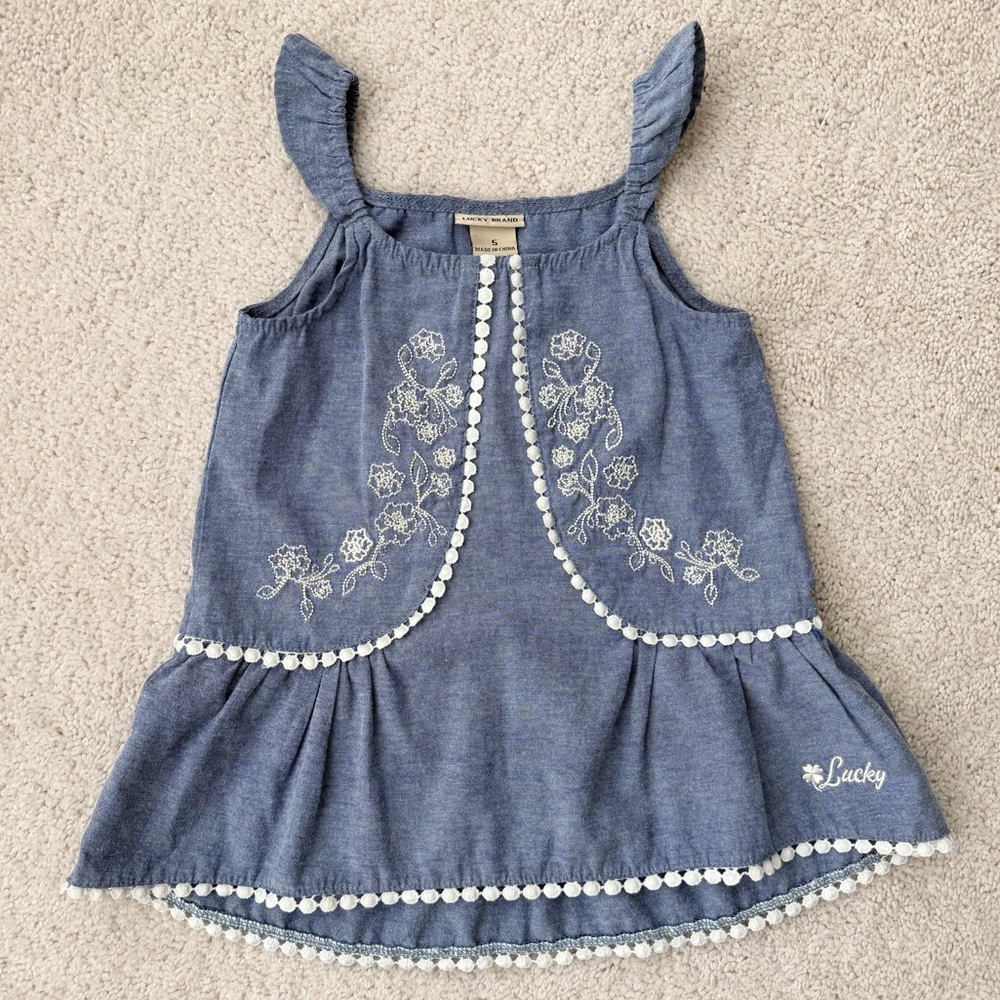 Lucky Brand Denim Blue Kids Blouse with White Embroidery